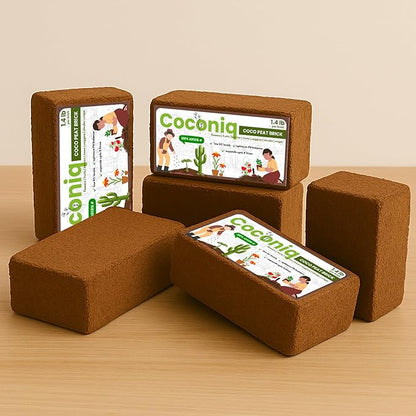 Premium Coco Coir Bricks 6 Pack - Lightweight Cocopeat for Garden Soil, Compressed Coconut Fiber Brick for Potting, Gardening, Planting, Seed Starting, Indoor & Outdoor Plants, Set of 6
