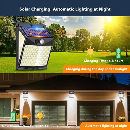 Solar Lights Outdoor Motion Sensor - Solar Motion Detector Lamps for Outside, 238 LED with 300° Angle Illumination and 3 Lighting Modes, IP65 Waterproof Solar-Powered for Garden, Patio, Yard [4 Pack]