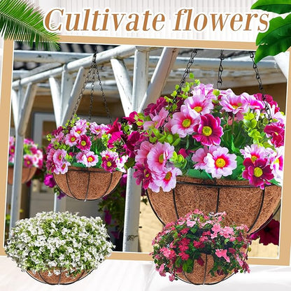 Dandat 12 Pack 14 Inch Metal Hanging Planter Basket with Coconut Coir Liner Metal Wire Plant Holder Chain Watering Outdoor Hanging Pots Flower Pot Hanger for Porch Indoor Outdoor Garden Decorations