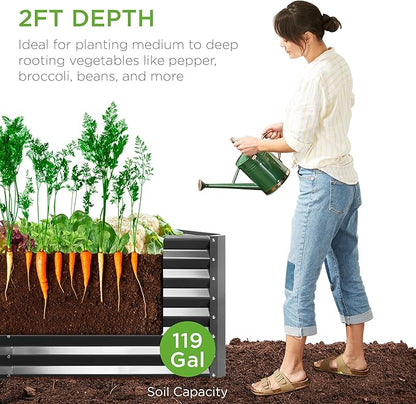 Best Choice Products 4x2x2ft Outdoor Metal Raised Garden Bed, Deep Root Box Planter for Vegetables, Flowers, Herbs, 119 Gallon Capacity, 100% Non Toxic Materials - Gray
