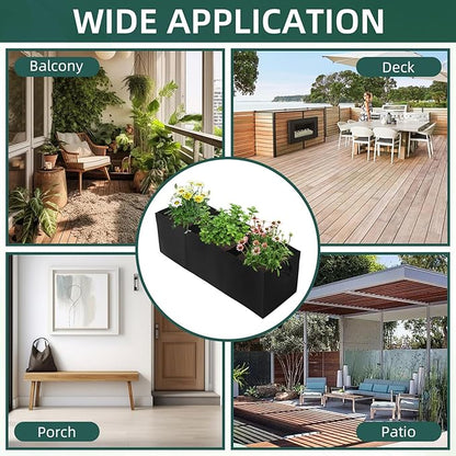 2 Pack Plant Grow Bags, 3 Divided Grids Fabric Raised Planting Bed Rectangle Raised Vegetable Planter Garden Planting Grow Pot Outdoor Planter Box for Vegetables, Flowers, Plants (Black, 120x40x40cm)