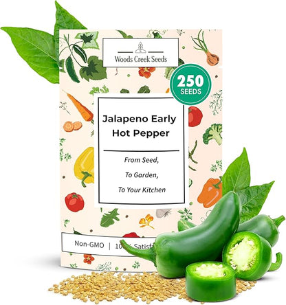 Early Jalapeño Pepper Seeds for Planting – Heirloom Non-GMO Hot Jalapeno Peppers for Home Gardens | Woods Creek Seeds