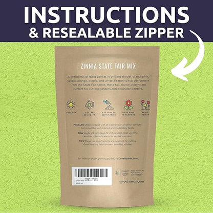 Zinnia State Fair Mix – Large 2 Ounces Seed Packet – 4,000 Flower Seeds for Planting