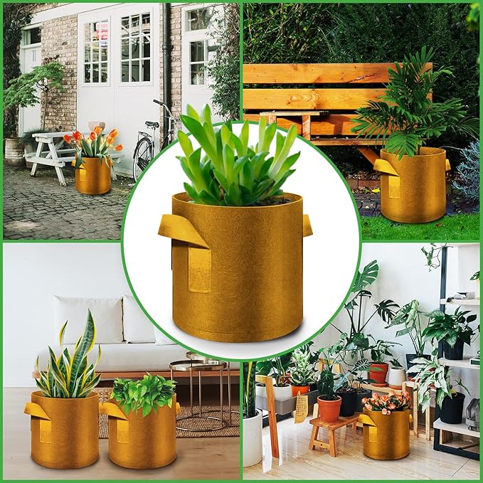 5-Pack 3 Gallon Grow Bags Heavy Duty Thickened Nonwoven Fabric Pots with Handles, Plant Grow Bags for Vegetables/Flower/Plant/Fruits, Brown
