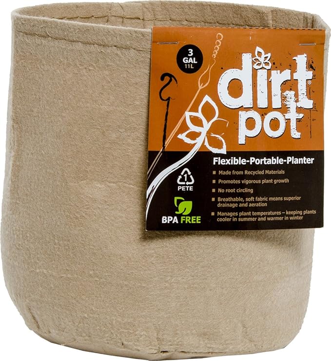 Dirt Pot, 3 Gallon, TanFlexible Portable Fabric Planter,
