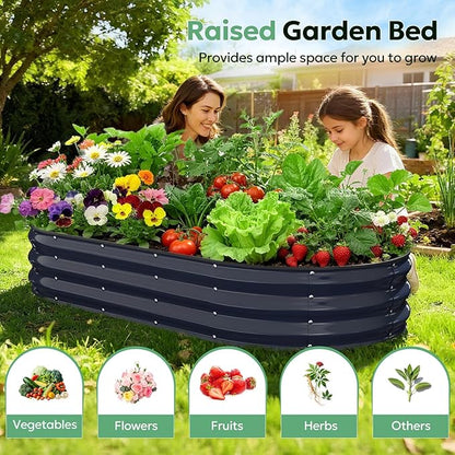 Raised Garden Bed 6×3×1 FT, Galvanized Metal Raised Planter Box Decorative Vegetable & Herb Planting Container for Lawn Border Patio BBQ Area Landscape Path Outdoor Midnight Blue