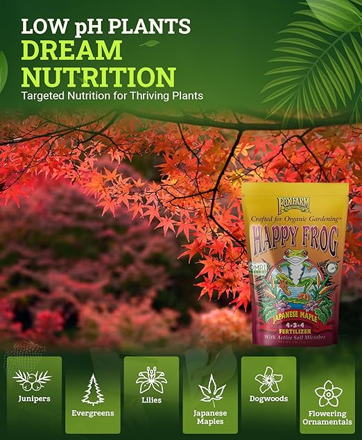 FoxFarm Happy Frog Japanese Maple Fertilizer, Nutrient-Rich Formula for Japanese Maples, Evergreens & Low pH Feeders, NPK 4-3-4, 4 lb Bag (2 Pack)