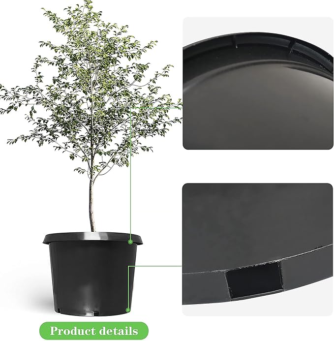 5 Pack Planter Nursery Pots 25 Gallon Pot for Plants, Plastic Planter Pots, Round Black Grower Pot with Drainage Hole for Nursery Garden