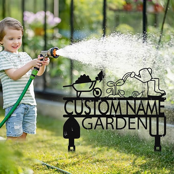 Custom Metal Garden Sign with Stake, Personalized Garden Tool Signs for Outside, Customized Garden Name Signs for Yard Lawn Outdoor Decor Gardening Gifts for Moms Grandmas Gardeners