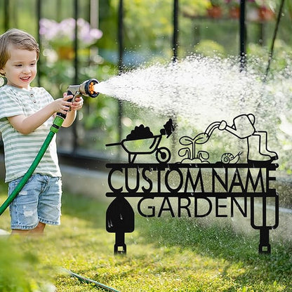 Custom Metal Garden Sign with Stake, Personalized Garden Tool Signs for Outside, Customized Garden Name Signs for Yard Lawn Outdoor Decor Gardening Gifts for Moms Grandmas Gardeners