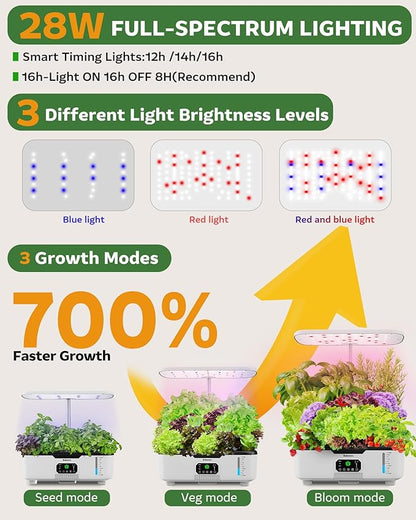 Misting Hydroponic Growing System Kit 15-Pods Indoor Smart Herb Garden Planter with LCD Touch Panel 6L Large Tank for Herb/Vegetables/Flowers/Fruits,Gardening Gifts for Women Men Beginners-White