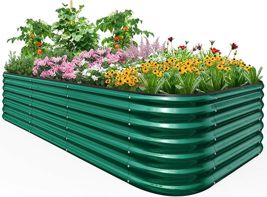 Quictent Galvanized Raised Garden Bed Kit, 8x4x2 ft Oval Metal Planter Box Tall for Vegetables Outdoor Backyard, Strengthened by Crossbar, Dark Green