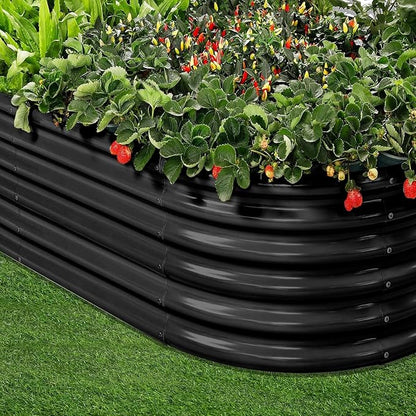 Land Guard 18“ Tall 4×2ft Galvanized Raised Garden Bed Kit, Galvanized Planter Garden Boxes Outdoor, Oval Large Metal Raised Garden Bed for Vegetables……… (Dark Grey, 4×2×1.5ft)
