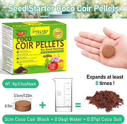 Legigo 100 Pcs 30mm Coco Coir Pellets Seed Starter Soil Mix- Organic Coconut Coir Potting Soil Pods for Seedling, Coco Peat Soil Discs for Indoor & Outdoor Plants Bonsai Herbs Vegetables and Flowers