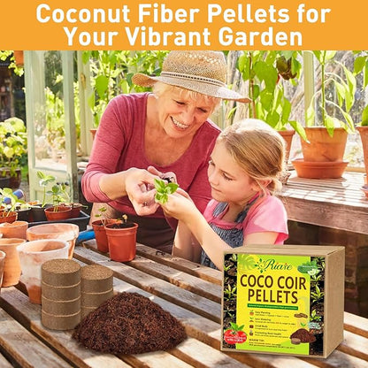 Riare 200 Pcs 30mm Organic Coco Coir Seed Starter Soil, Compressed Coconut Coir Potting Soil Mix for Seed Starting, Coconut Fiber Pellet for Planting Indoor & Outdoor Plants, Vegetables, Garden