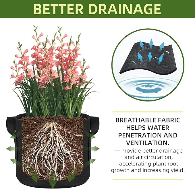 48 Pack 3 Gallon Vegetable/Flower/Plant Grow Bags, Heavy Duty Thickened Nonwoven Plant Fabric Pots Aeration Fabric Planters with Handles