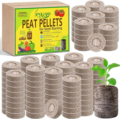 Legigo 500 Pcs 30mm Seed Starter Peat Pellets for Seedlings- Compressed Seed Starter Pods Seed Starting Pellets Plugs Soil Peat Pods for Starting Seeds, Garden Planting Herb Flower Vegetables