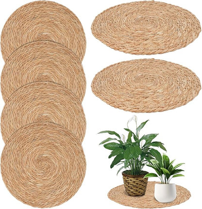 6 Pack 16 Inch Large Woven Plant Coasters for Floor, Natural Seagrass Plant Mats for Indoor House Plants, Thick Round Flower Pot Pads for Carpet & Hardwood Protection, Boho Farmhouse Decor