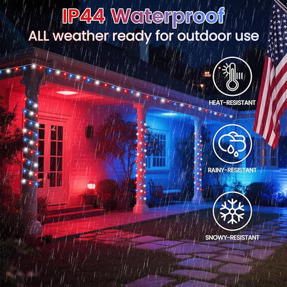 2 Pack Red White and Blue Fairy Lights Battery Operated, 33FT 100LED July 4th Patriotic String Lights with Timer, 8 Modes Waterproof Twinkle Light Indoor Outdoor for Independence Day National Day
