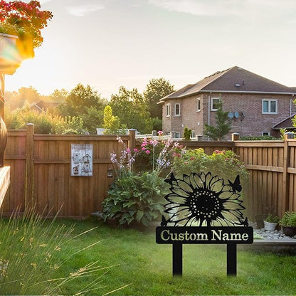 Custom Sunflower Metal Garden Sign with Stake, Personalized Garden Signs for Outside, Customized Garden Name Signs for Yard Lawn Outdoor Decor Gardening Gifts for Moms Grandmas Gardeners