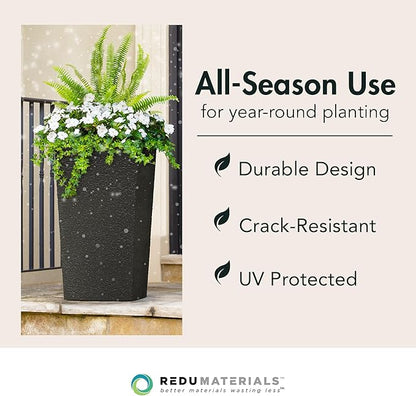 Tierra Verde Indoor & Outdoor Self-Watering Square Planter, Citadel Stucco, 13.5" x 26", Black - Planting Containers for Plants and Flowers - Gardening and Landscaping Accessories