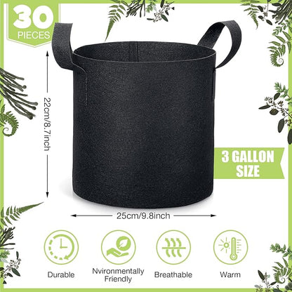 Boao 30 Pack 3 Gallon Grow Bags Aeration Fabric Pots for Plants with Handles Thickened Non Woven Grow Pots Bulk Plant Bags for Garden Vegetable Flower