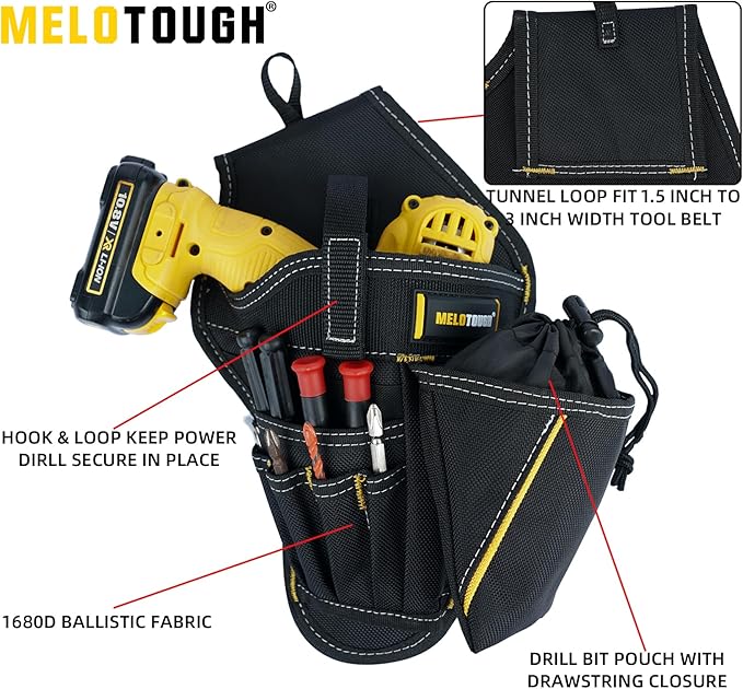 MELOTOUGH Drill Holster Impact Driver Holster with Bit Pouch Heavy Duty Impact Holster for Tool Belt