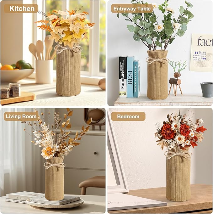 Fall Decor Vase for Flowers Fall Centerpieces for Tables Vases Home Decor Vintage Flower Vase Dining Table Centerpiece Decor (Linen)