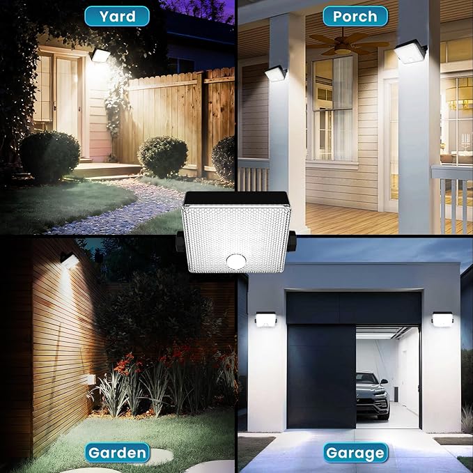 2200mAh Solar Motion Sensor Outdoor Lights with Auto Head-up, LED Solar Security Wall Flood Lights 1500LM Outdoor IP65 Waterproof 3 Modes for Outside Yard Patio, 1 Pack