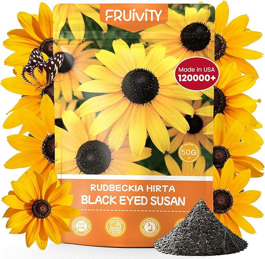 120,000+ Black Eyed Susan Seeds for Planting, Wildflower Seeds for Pollinator Gardens Planting, Non-GMO Heirloom Flower Seeds to Plant Outside & Inside, Borders, Containers, Rudbeckia hirta