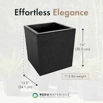 Tierra Verde Indoor & Outdoor Self-Watering Square Planter, Citadel Horizon, 13.5" x 14", Black - Planting Containers for Plants and Flowers - Gardening and Landscaping Accessories
