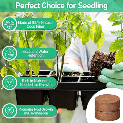 Legigo 100 Pcs 30mm Coco Coir Pellets Seed Starter Soil Mix- Organic Coconut Coir Potting Soil Pods for Seedling, Coco Peat Soil Discs for Indoor & Outdoor Plants Bonsai Herbs Vegetables and Flowers