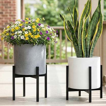 FaithLand Mid Century Plant Stand Indoor Outdoor (EXCLUDING 10" Plant Pot), Metal Planter Stand, Potted Plant Holder, Black, Hold Up to 10 Inch Planter - Fits Snake Plant - Upgraded Design.