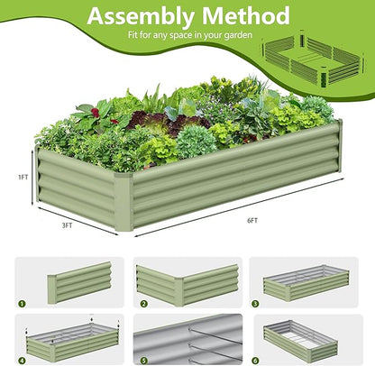 2PCS 6x3x1FT Galvanized Raised Garden Bed Kit, Galvanized Planter Raised Garden Boxes Outdoor, Large Metal Raised Garden Beds for Vegetables-Green