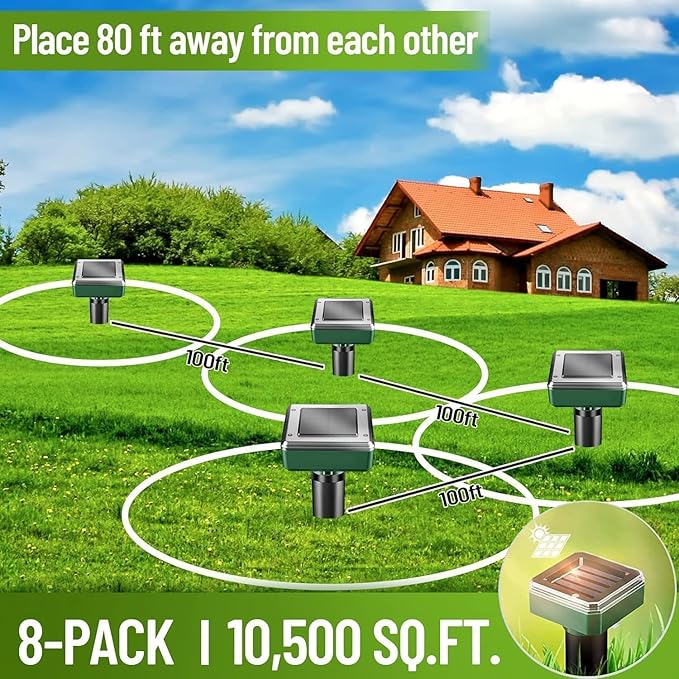 Pack of 4 Solar Mole Repellent Sonic Gopher Repellent Vole Chaser Mole Deterrent Sonic Spikes Repellent Ultrasonic Pest Control Outdoor Keep Moles Out of Yard Lawn