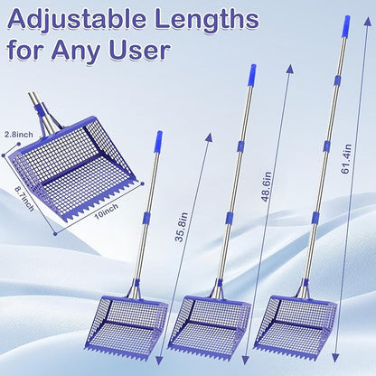 Chiken Coop Scoop 2-in-1 Chicken Poop Scooper & Rake Sand Sifting Litter Shovel for Chicken Coops Animal Farms Pet Waster Cleaning Tools Multifunctional Litter Sifting Shovel (35 to 65")