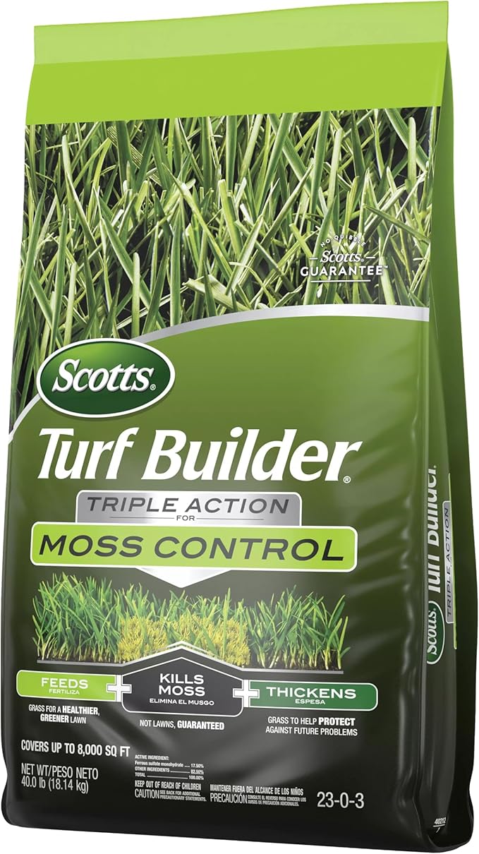 Scotts Turf Builder Triple Action for Moss Control, Moss Killer and Lawn Fertilizer, Covers Up to 8,000 sq. ft., 40 lbs.