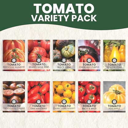 Tomato Seeds | 10 Individual Packs | 2026 Season | Non-GMO | Roma, Brandywine, Cherry & More! | for Planting Indoor & Outdoor | by Family Sown