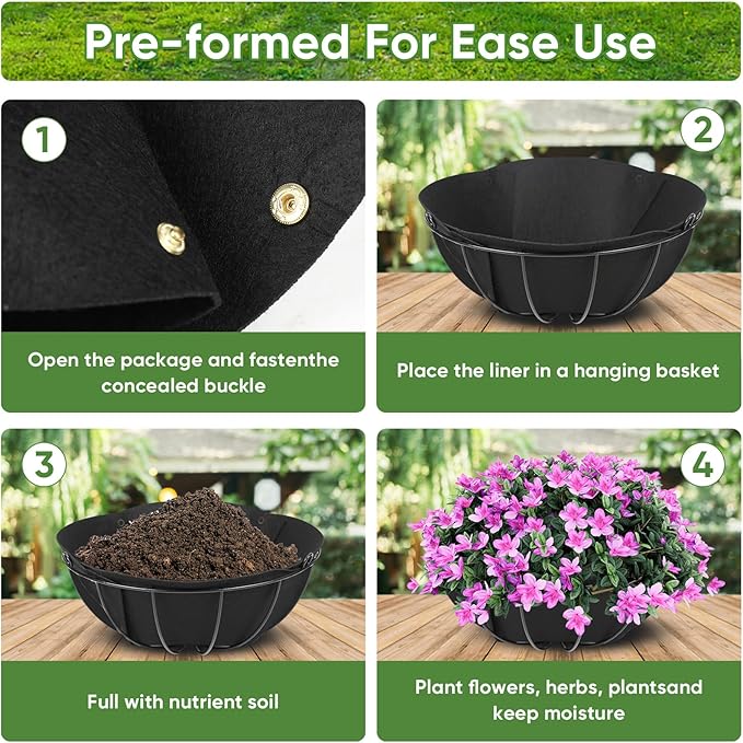 HKZ Hanging Planter Basket Liners - 2 Pack 14 Inch Round Fabric Liners for Hanging Baskets, Replacement Coco Fiber Liner, Durable Non-Woven Liners for Hanging Baskets Planters Flowers, Plants (Black)