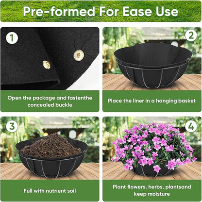 HKZ Hanging Planter Basket Liners - 2 Pack 12 Inch Round Fabric Liners for Hanging Baskets, Replacement Coco Fiber Liner, Durable Non-Woven Liners for Hanging Baskets Planters Flowers, Plants (Black)