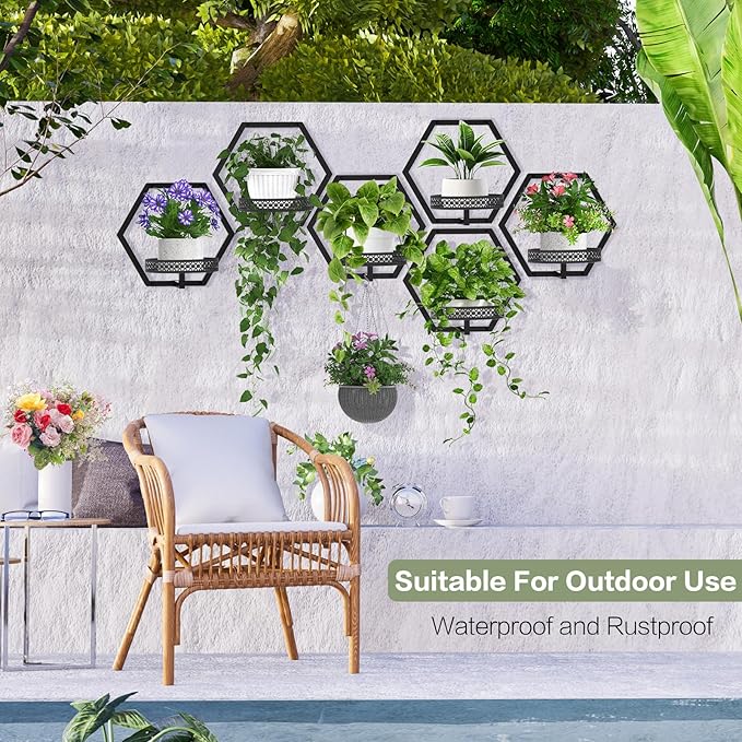 3 Packs Wall Planters for Indoor Plants, 7.9inch Metal Wall Plant Holder Hanger Wall Decor, Wall-Mounted Hanging Planters Window Plant Shelves Outdoor (Black Openwork)