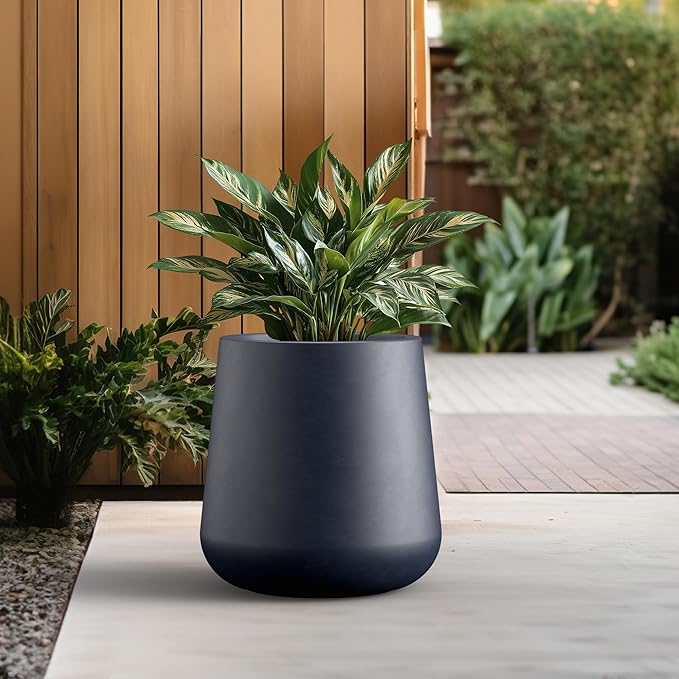 Kante Large Round Concrete Planter, 17.3" Dia Classic-Style Plant Pot with Drainage Hole, Ideal for Home, Patio, Garden, Flowers, Trees, Charcoal Finish with Painted Interior