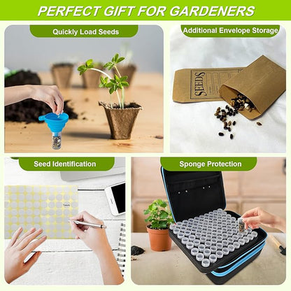 240 Slots Seed Storage Organizer Box with 20 Envelopes, Large Capacity Seed Storage Container with Zipper Bag, Label Stickers, Tweezers, Funnel, Garden Seeds Saver Kit for Vegetable, Flower