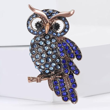 Rhinestone Owl Brooch Pin for Women Cute Big Cartoon Cat Eye Stone Owl Bird Brooch Unique Double Owl Brooch Pin Clothes Bag Hat Dress Jewelry