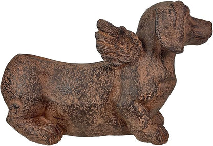 Whimsical Flying Dachshund Planter with Drain Hole – 18 Inch Brown Magnesium Oxide Wiener Dog Animal Planter for Succulents, Flowers, Indoor Outdoor Rustic Decor – Weather-Resistant Dog Garden Pot