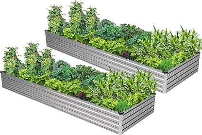 2PCS 9x3x1ft Galvanized Raised Garden Bed Kit, Galvanized Planter Raised Garden Boxes Outdoor, Large Metal Raised Garden Beds for Vegetables,Silver
