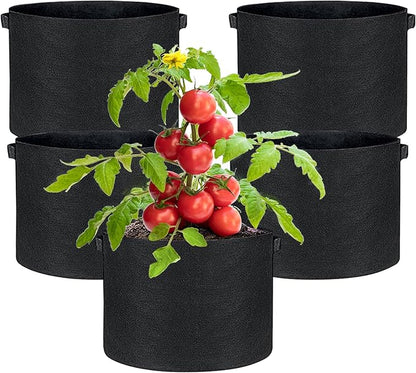 JJGoo 5 Pack Potato Grow Bags 5 Gallon with Flap, Heavy Duty Fabric with Handle, Non-Woven Planter Pot Plant Garden Bags to Grow Vegetables Tomato, Black