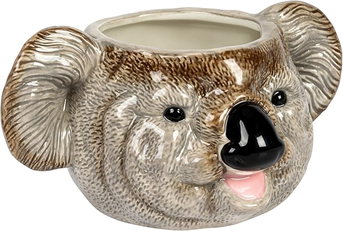 Creative Co-Op 7.75 Inches Round Ceramic Koala Head Planter, Holds 3" Pot, Grey and Black