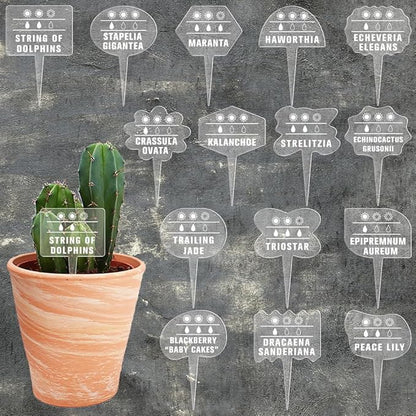 arricraft 15 Pcs Transparent Shaped Acrylic Plant Labels, Plant Sun Water Theme Waterproof Garden Stake Labels for Indoor Outdoor Potted Plants Nursery Markers Decorative Accessories 4.01x2.68 inches