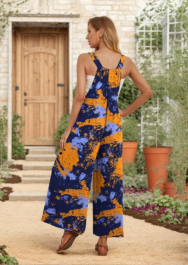 IWOLLENCE Women's Summer Jumpsuits Boho Wide Leg Overalls Casual Loose Rompers with Pockets 2025